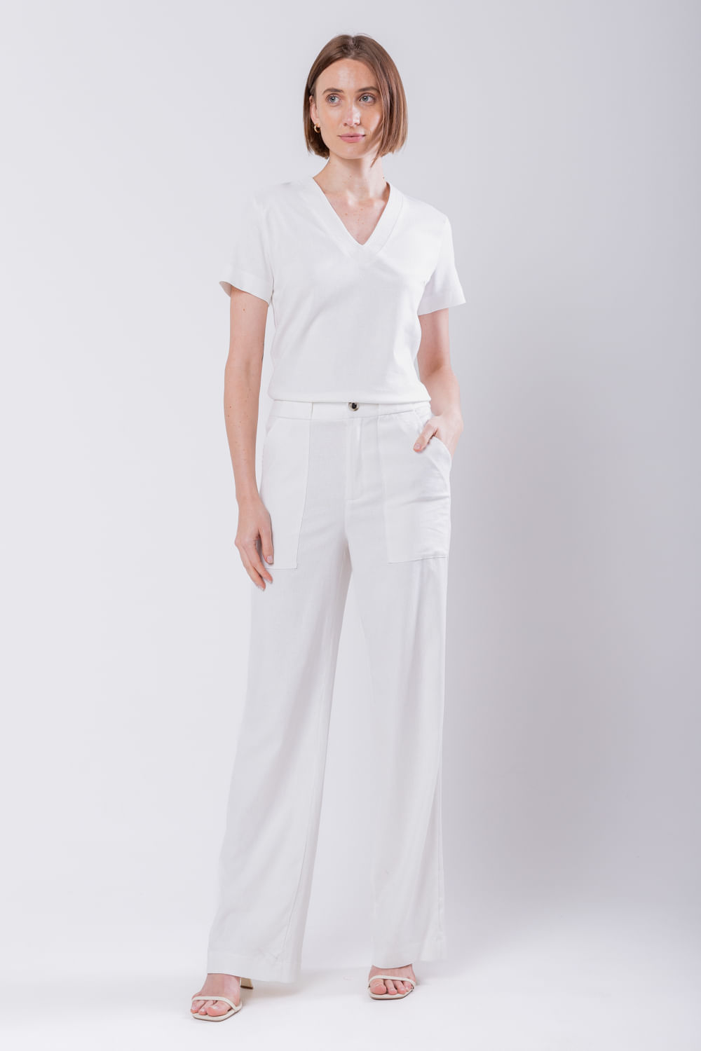 Hidrogênio - MARIA ANTONIA OFF WHITE LINEN STRAIGHT TROUSERS - 19716018