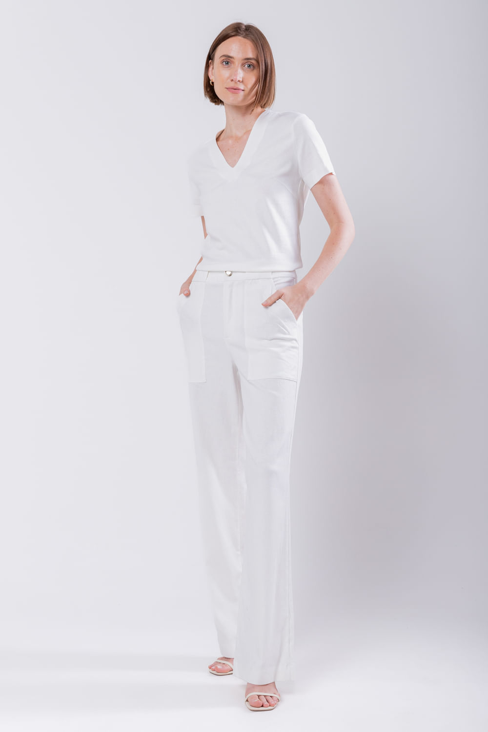 Hidrogênio - MARIA ANTONIA OFF WHITE LINEN STRAIGHT TROUSERS - 19716018