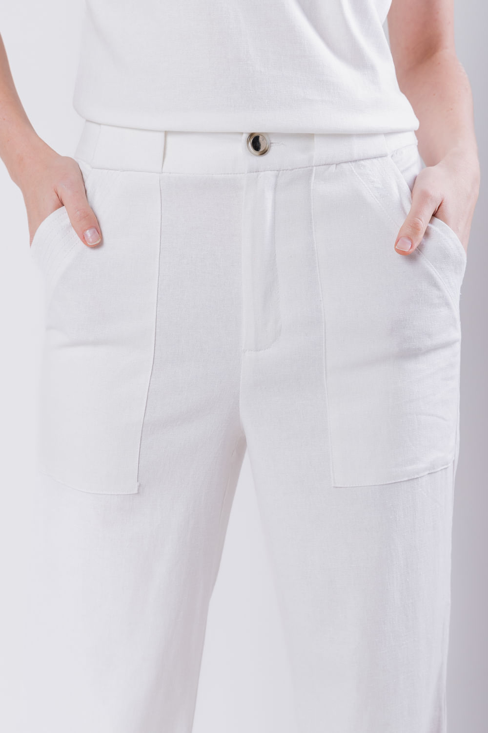 Hidrogênio - MARIA ANTONIA OFF WHITE LINEN STRAIGHT TROUSERS - 19716018