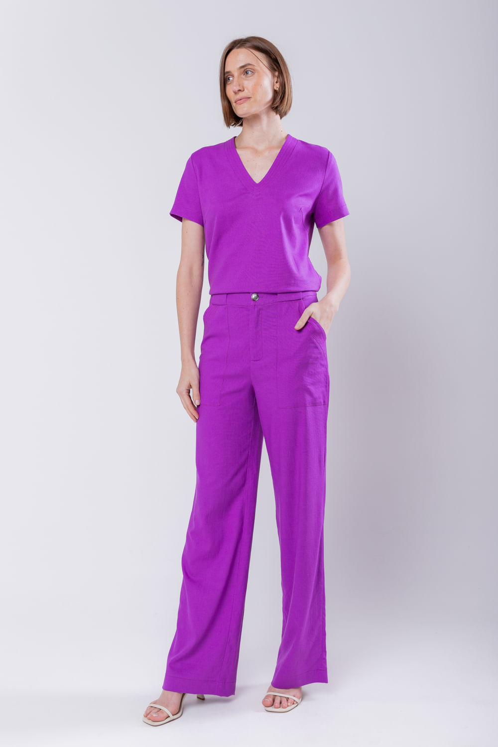 Hidrogênio - MARIA ANTONIA BEAUTYBERRY LINEN STRAIGHT PANTS - 19716501