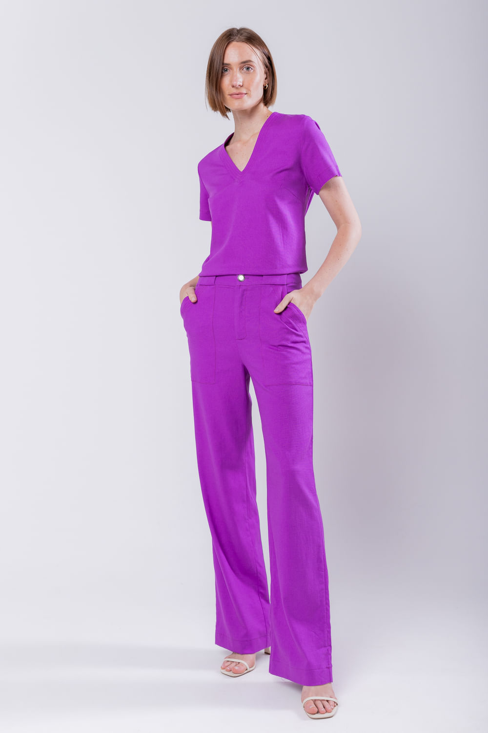 Hidrogênio - MARIA ANTONIA BEAUTYBERRY LINEN STRAIGHT PANTS - 19716501