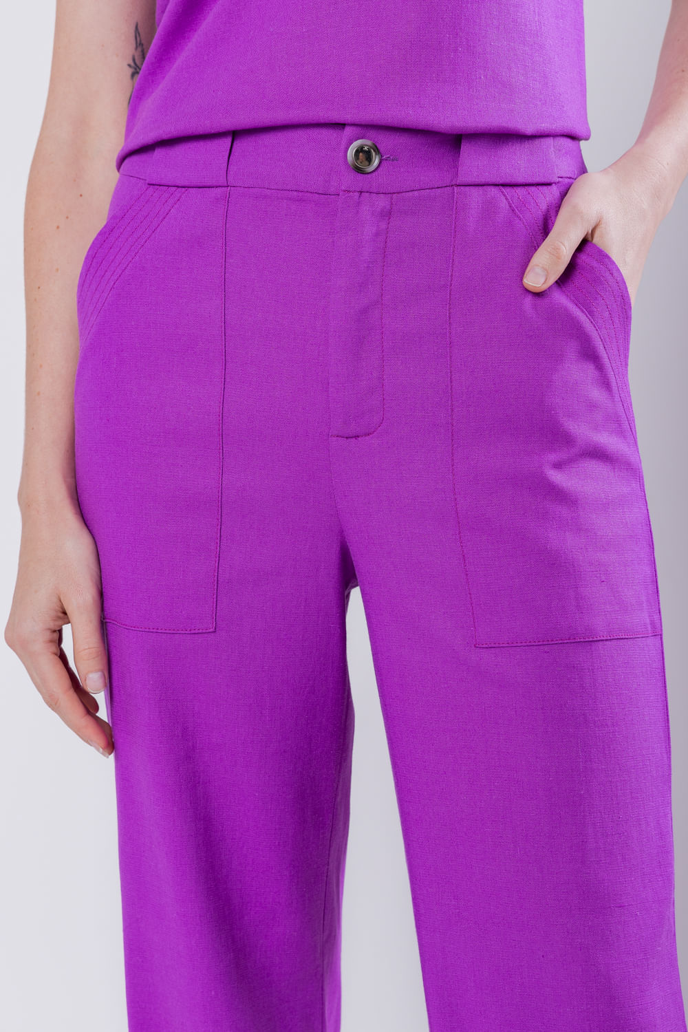 Hidrogênio - MARIA ANTONIA BEAUTYBERRY LINEN STRAIGHT PANTS - 19716501