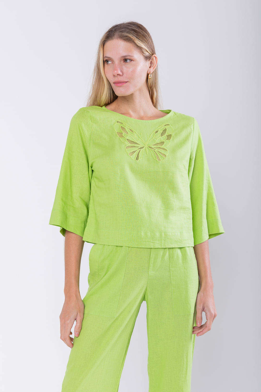 Hidrogênio - LINEN BLOUSE WITH BUTTERFLY EMBROIDERY GREEN VALENCIA - 19753506