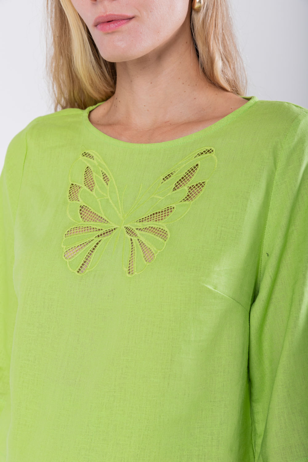 Hidrogênio - LINEN BLOUSE WITH BUTTERFLY EMBROIDERY GREEN VALENCIA - 19753506