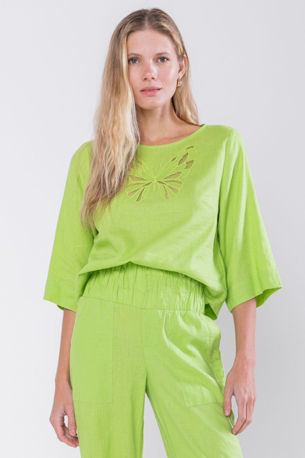 Hidrogênio - LINEN BLOUSE WITH BUTTERFLY EMBROIDERY GREEN VALENCIA - 19753506