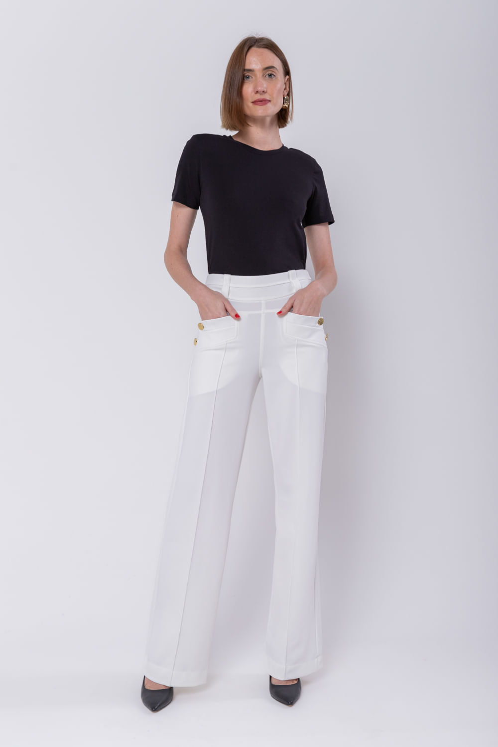 Hidrogênio - MALVINA STRAIGHT PANTS OFF WHITE - 19775018