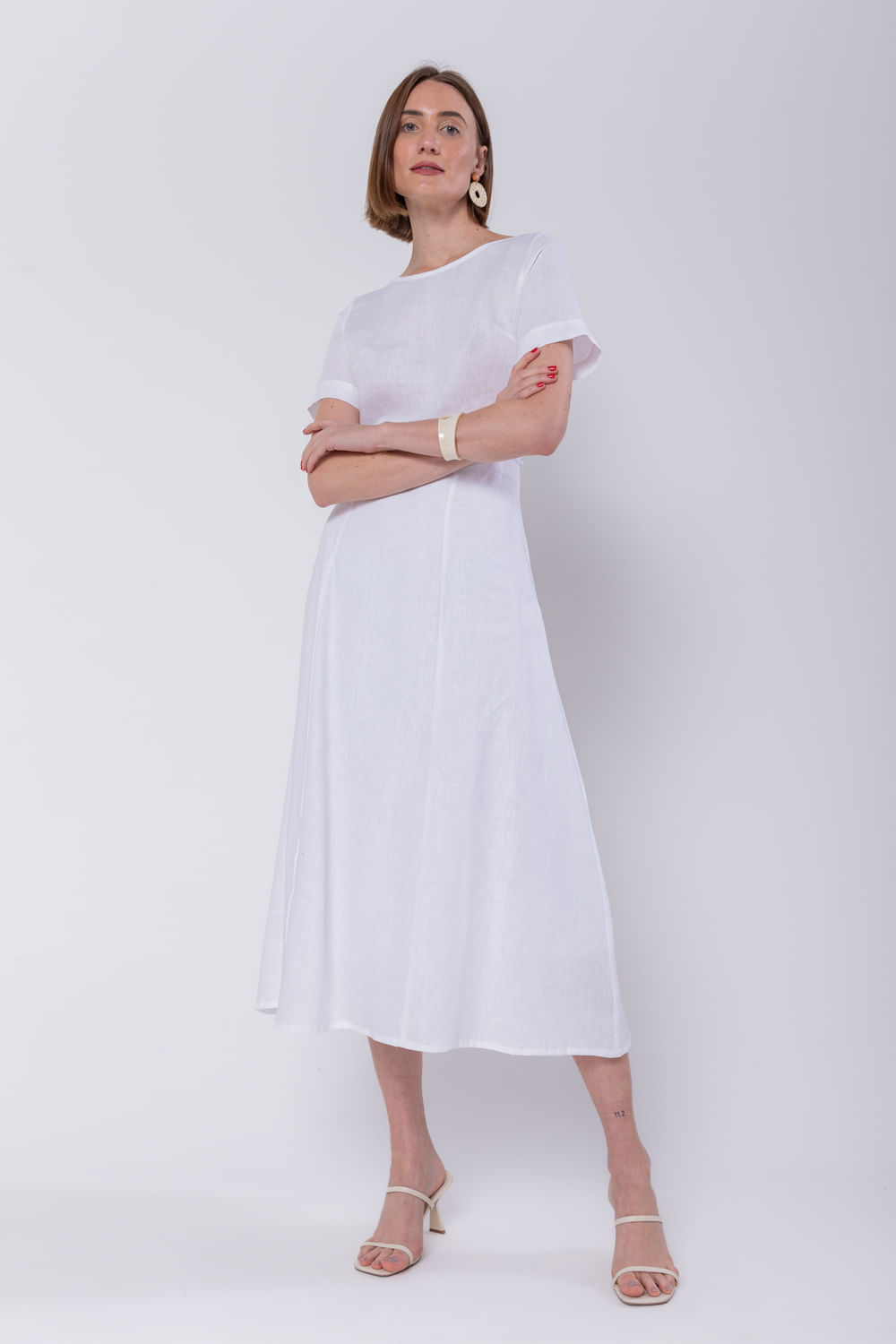 Hidrogênio - WHITE LINEN EVASE MIDI SKIRT - 19794002