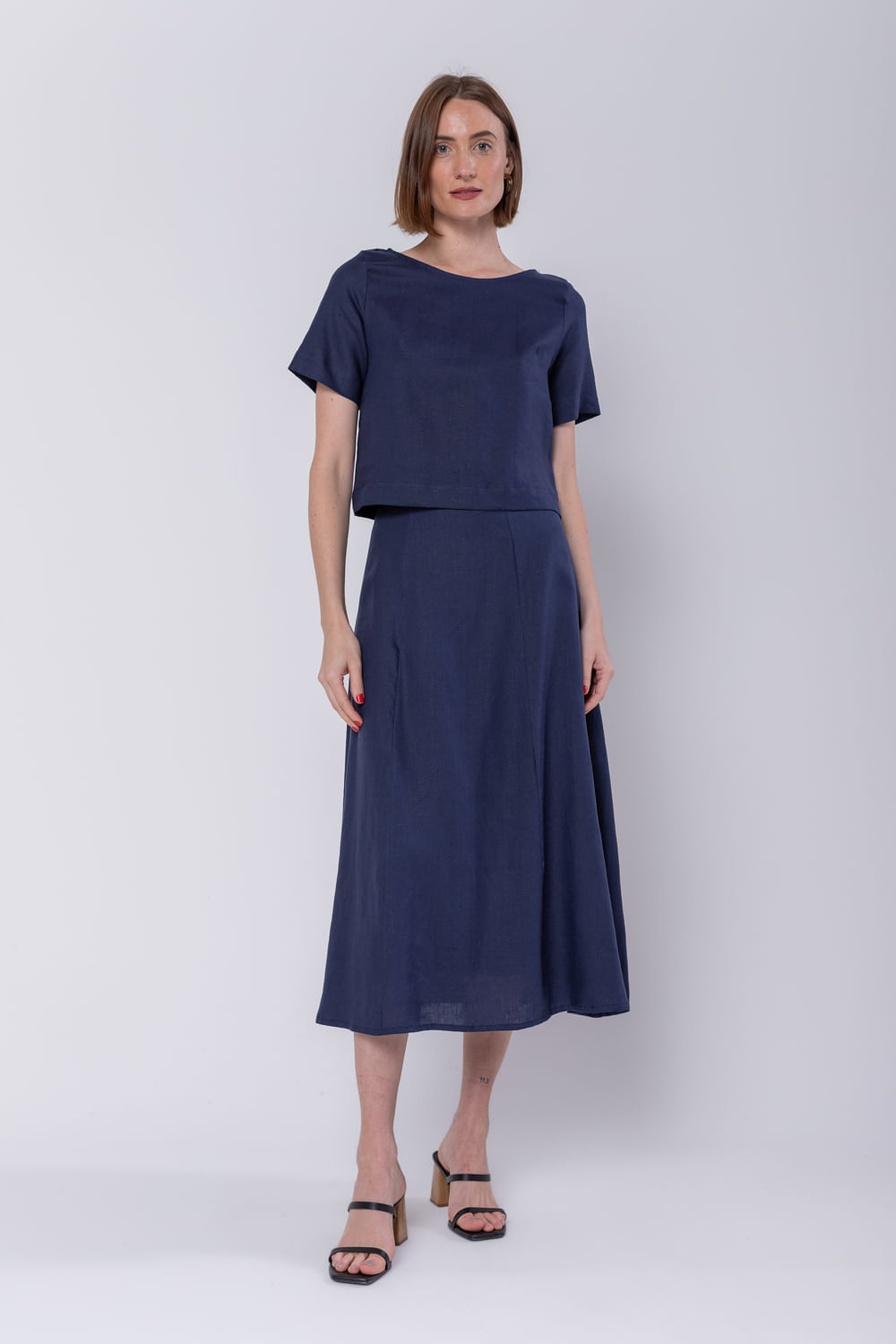 Hidrogênio - NAVY EVASE MIDI SKIRT - 19794004