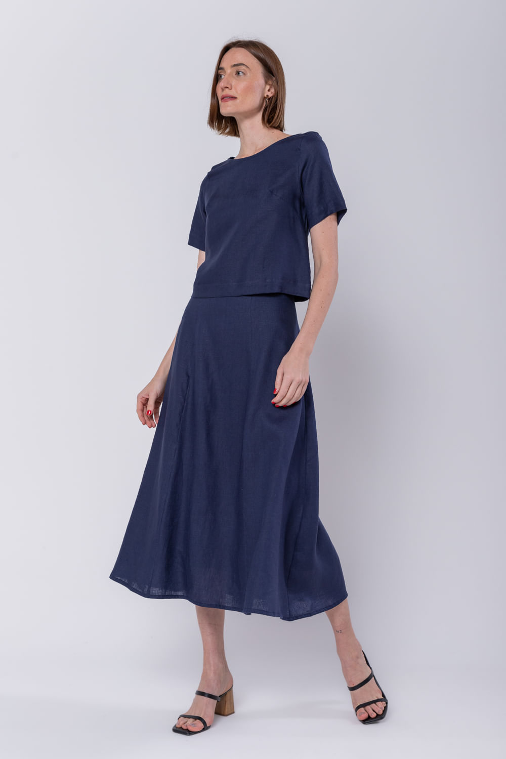 Hidrogênio - NAVY EVASE MIDI SKIRT - 19794004