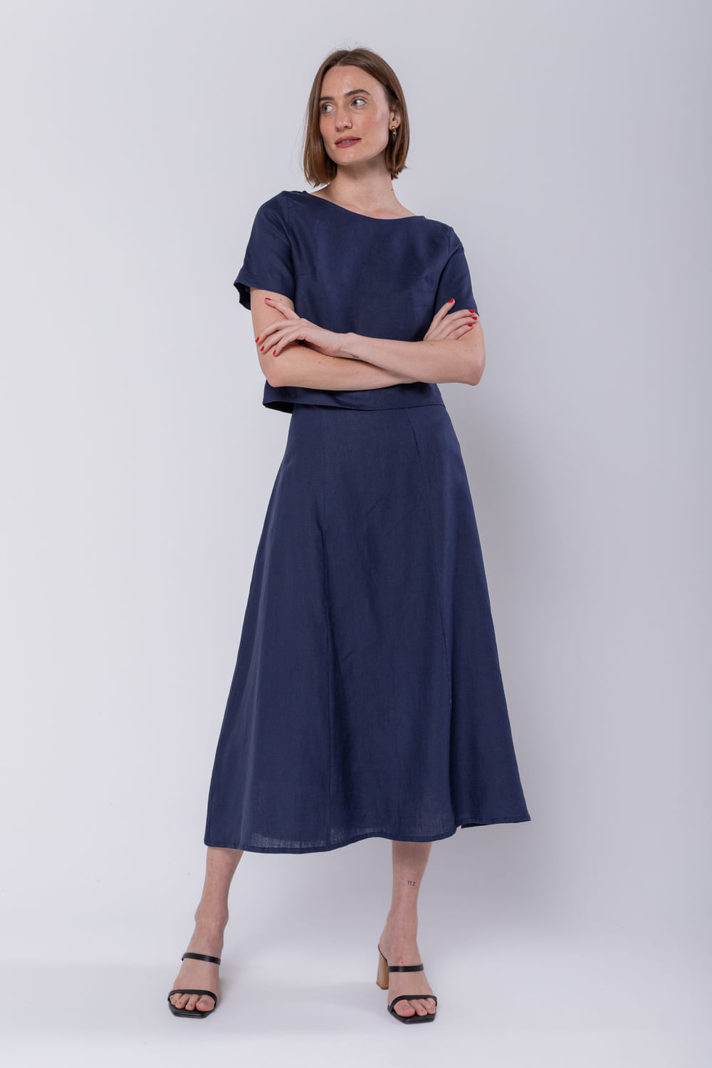 Hidrogênio - NAVY EVASE MIDI SKIRT - 19794004