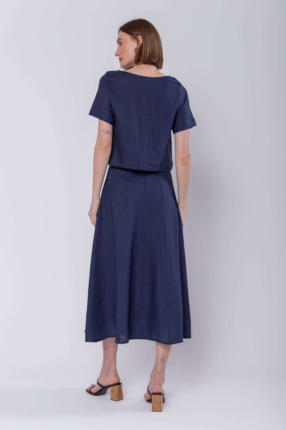 Hidrogênio - NAVY EVASE MIDI SKIRT - 19794004