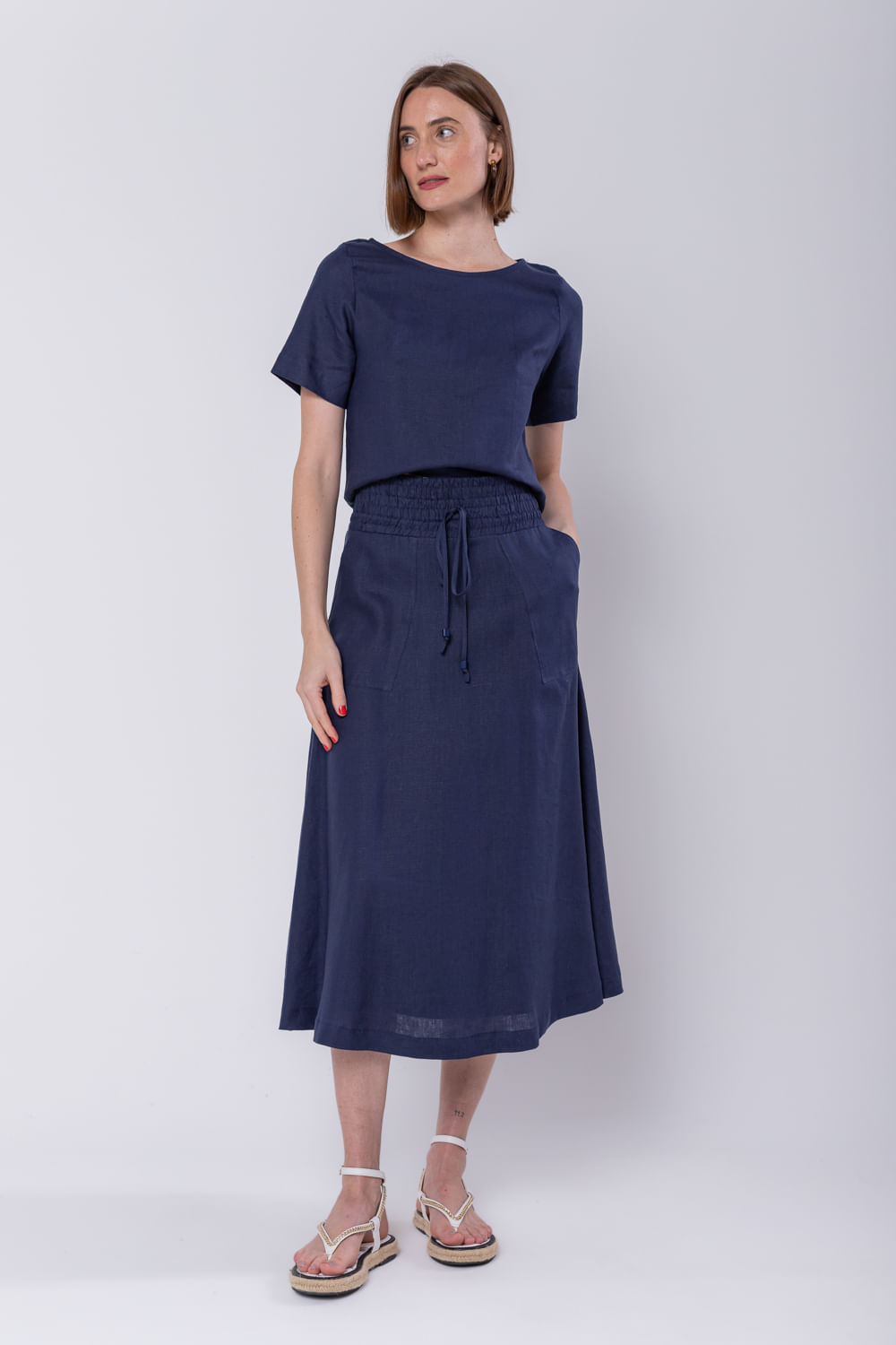 Hidrogênio - NAVY EVASE MIDI SKIRT - 19800004