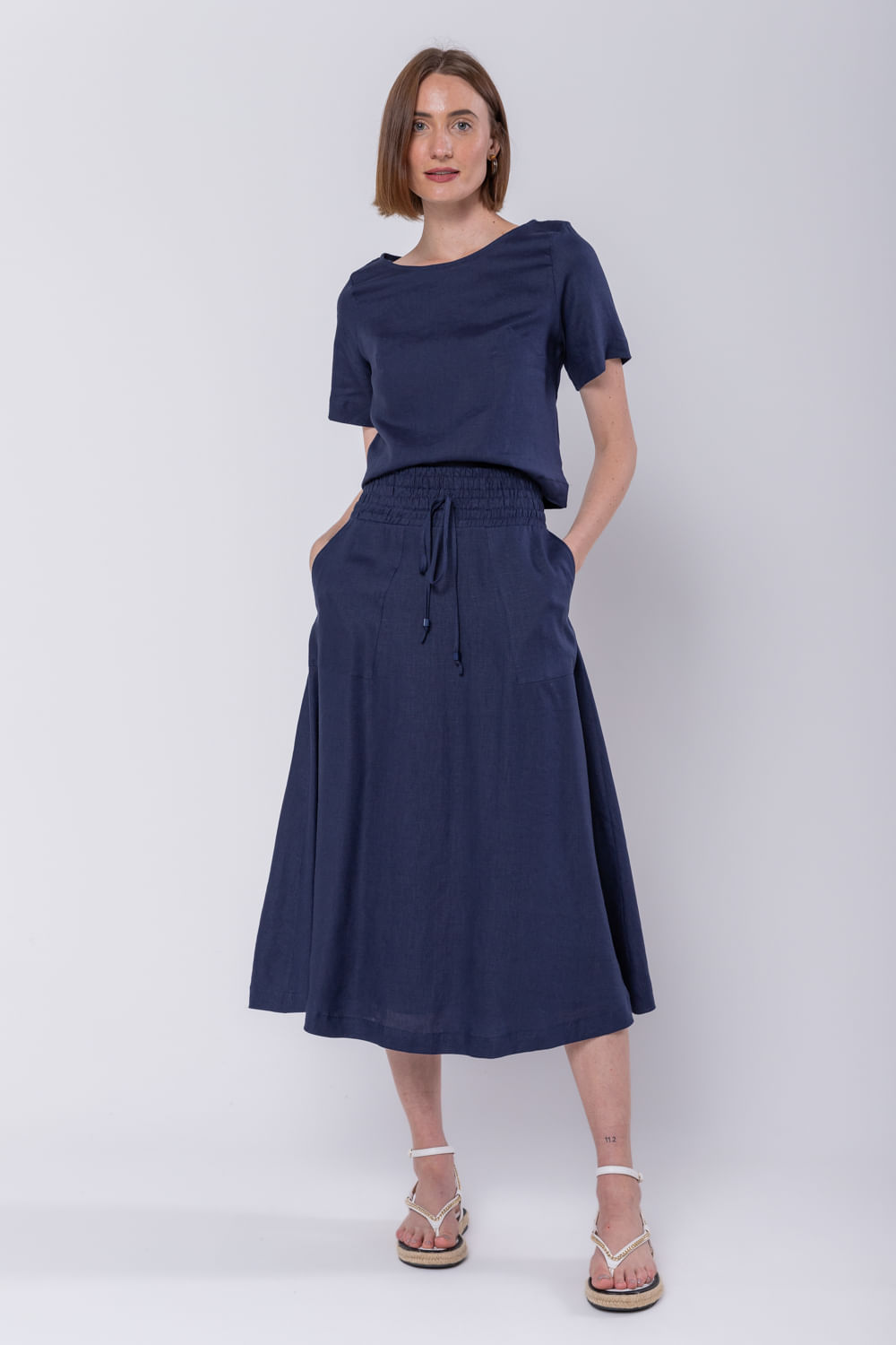 Hidrogênio - NAVY EVASE MIDI SKIRT - 19800004