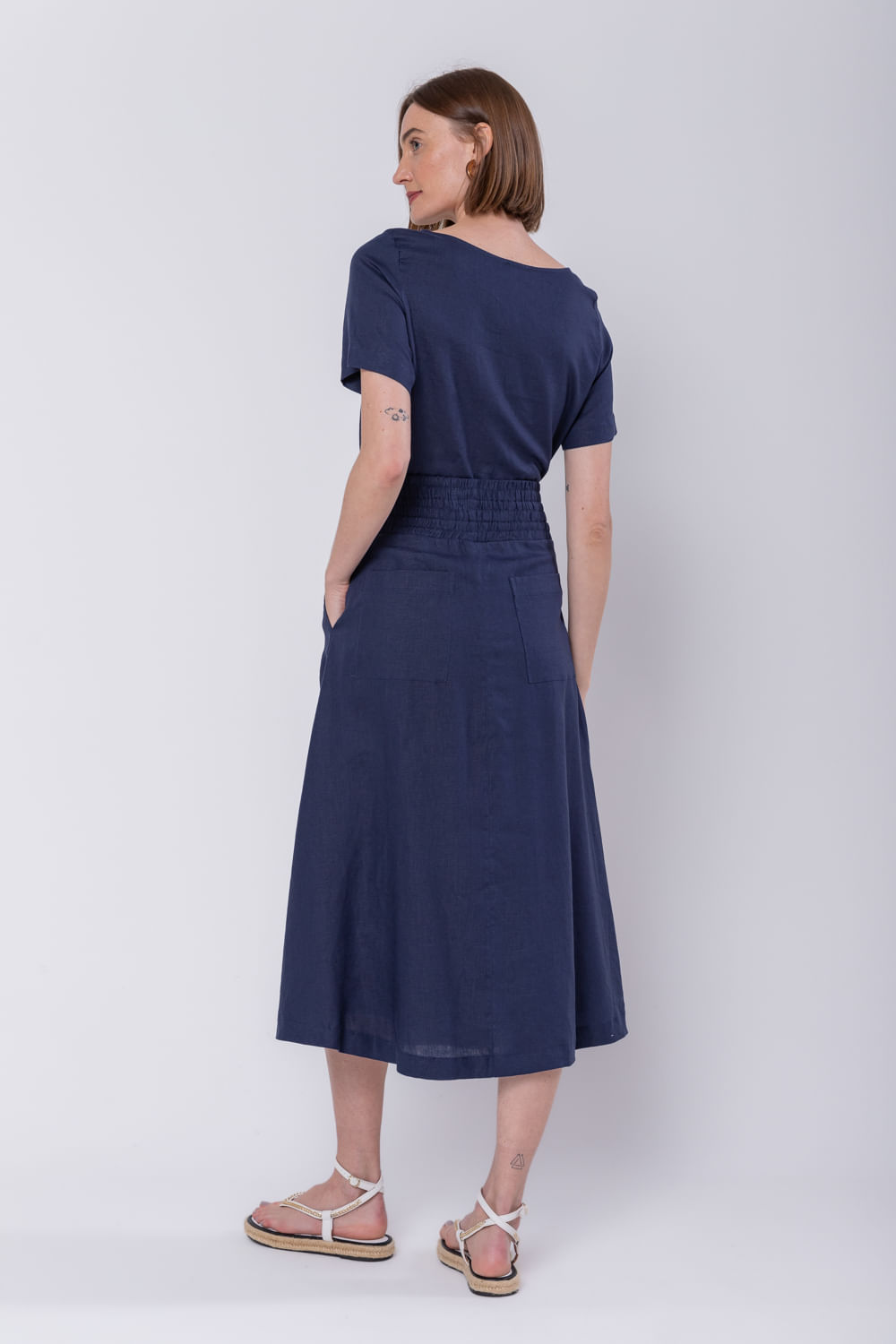 Hidrogênio - NAVY EVASE MIDI SKIRT - 19800004