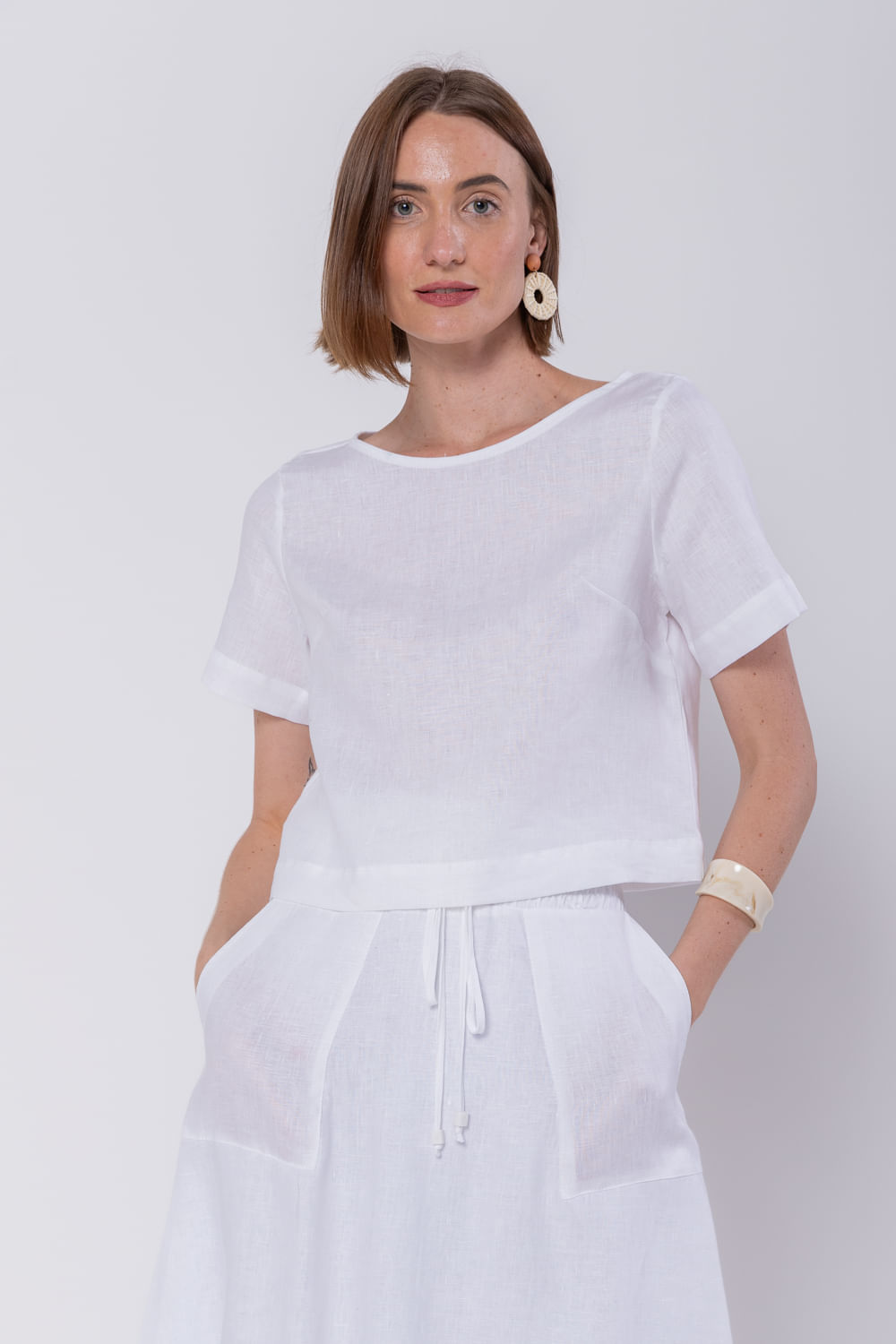 Hidrogênio - WHITE LINEN CROPPED BLOUSE - 19801002