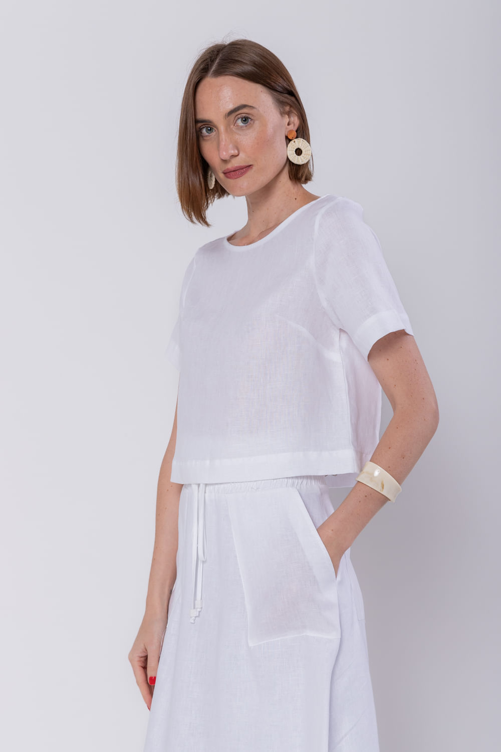 Hidrogênio - BLUSA CROPPED 100% LINHO BRANCO - 19801002