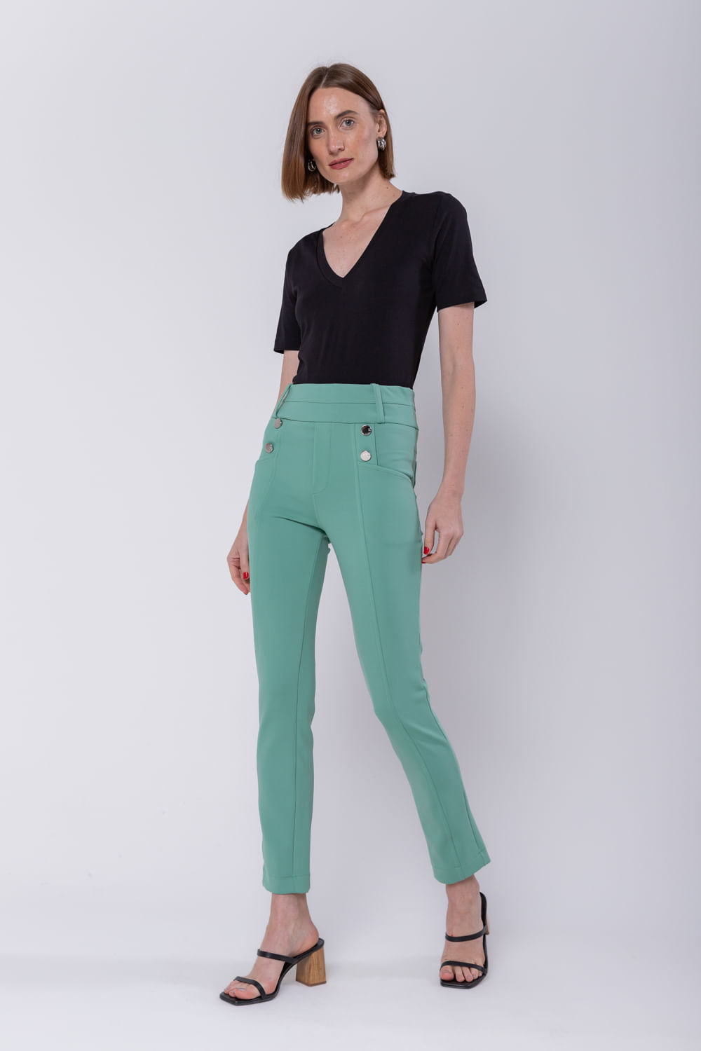 Hidrogênio - CALÇA PESCADOR COM BOLSOS E BOTÕES ROSANA VERDE CAMPESTRE - 19485472