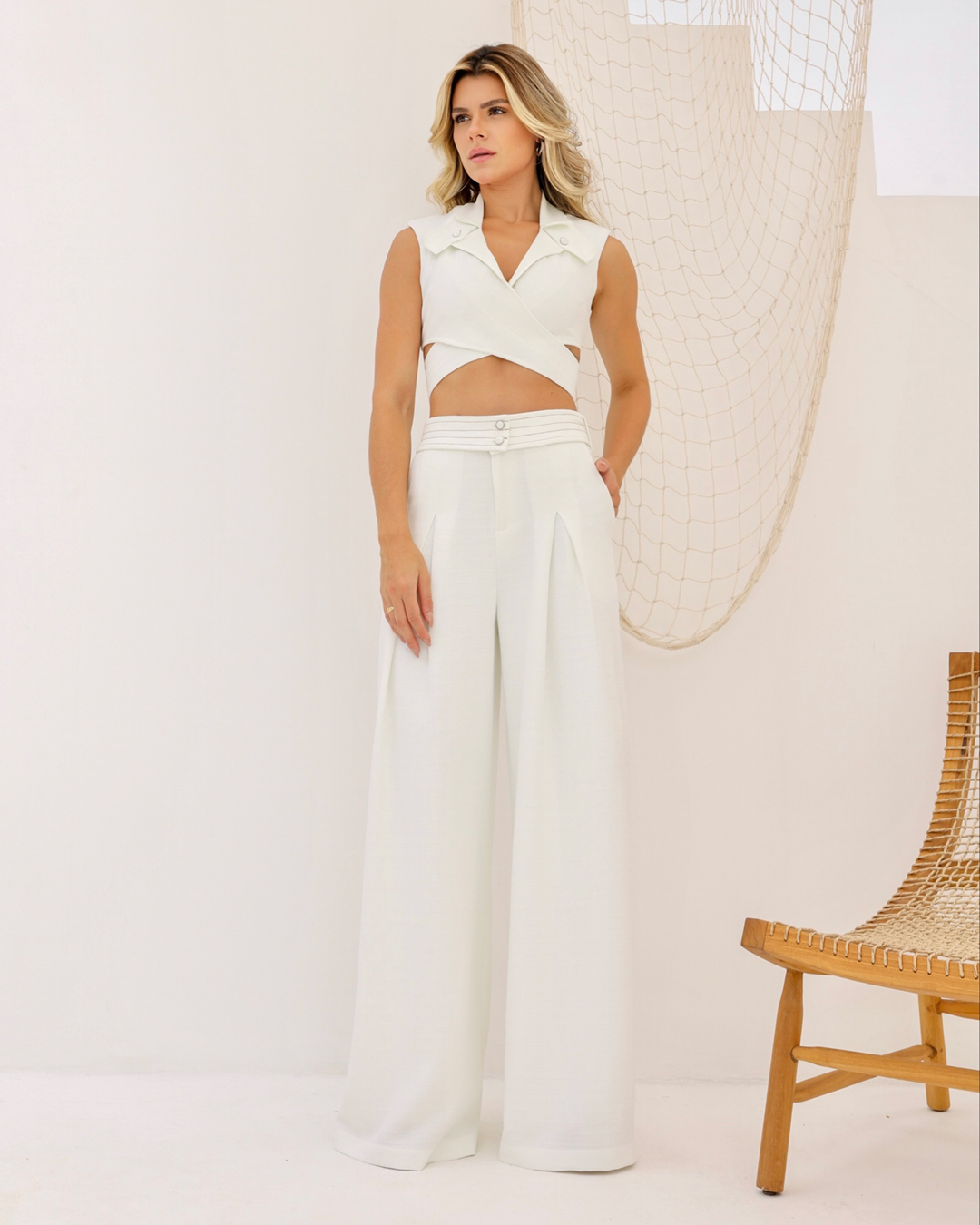 Dot Clothing - Calça Dot Clothing Linho com Cinto Offwhite - 2081OFF