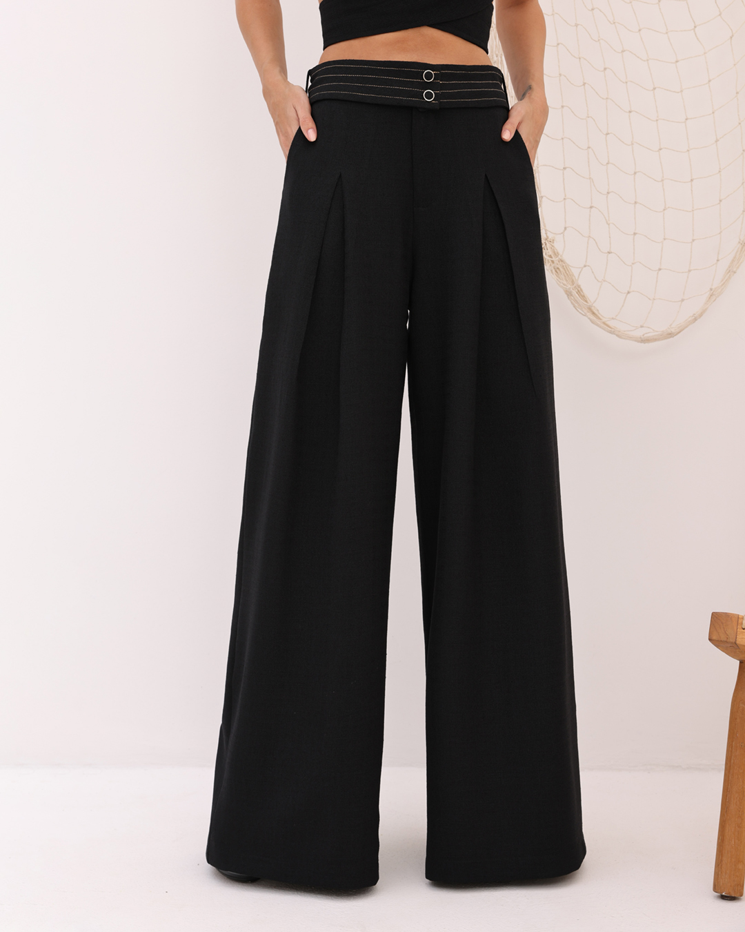 Dot Clothing - Pants Dot Clothing Linen with Belt Black - 2081PRETO