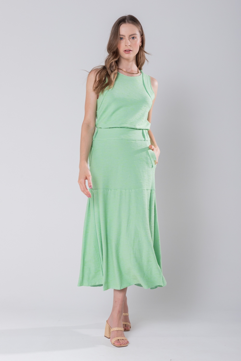 Hidrogênio - EVASE MIDI THREAD SKIRT GREEN - 19805