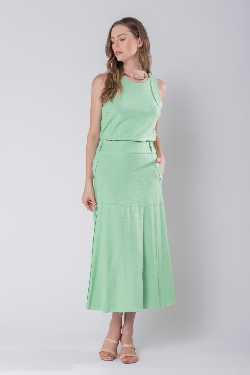 Hidrogênio - EVASE MIDI THREAD SKIRT GREEN - 19805