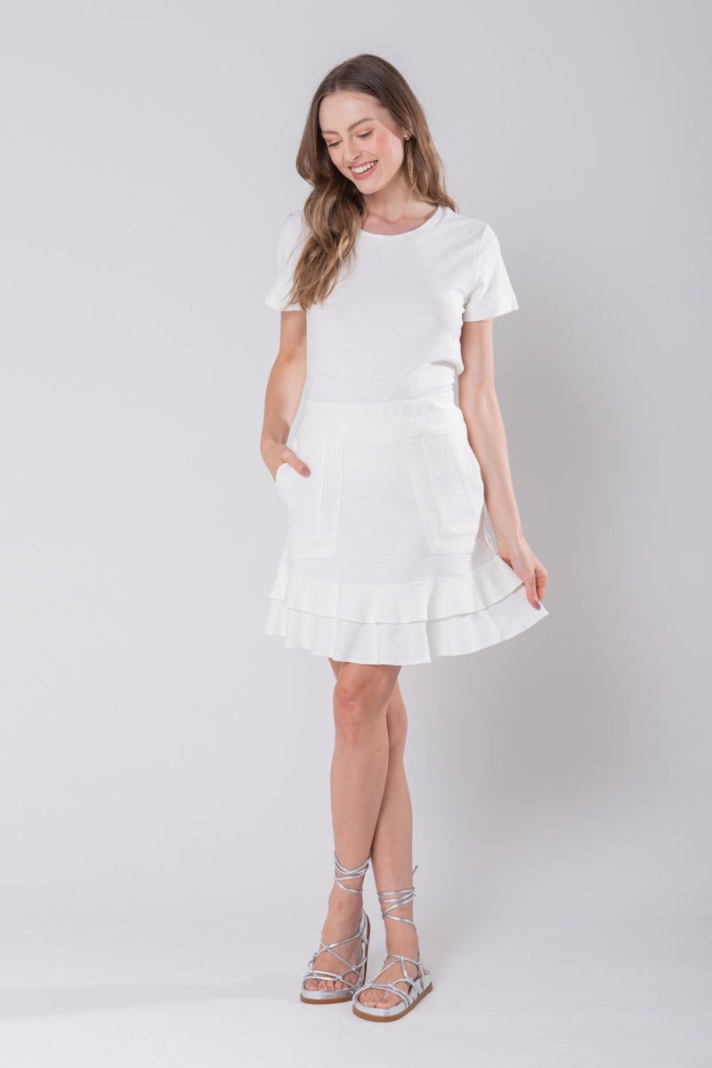 Hidrogênio - MINI SKIRT WITH Ruffles AND POCKETS MOLETOM OFF WHITE - 19350