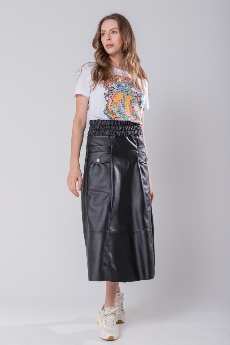 Hidrogênio - EVASE MIDI SKIRT WITH BLACK ELASTIC WAISTBAND - 19743