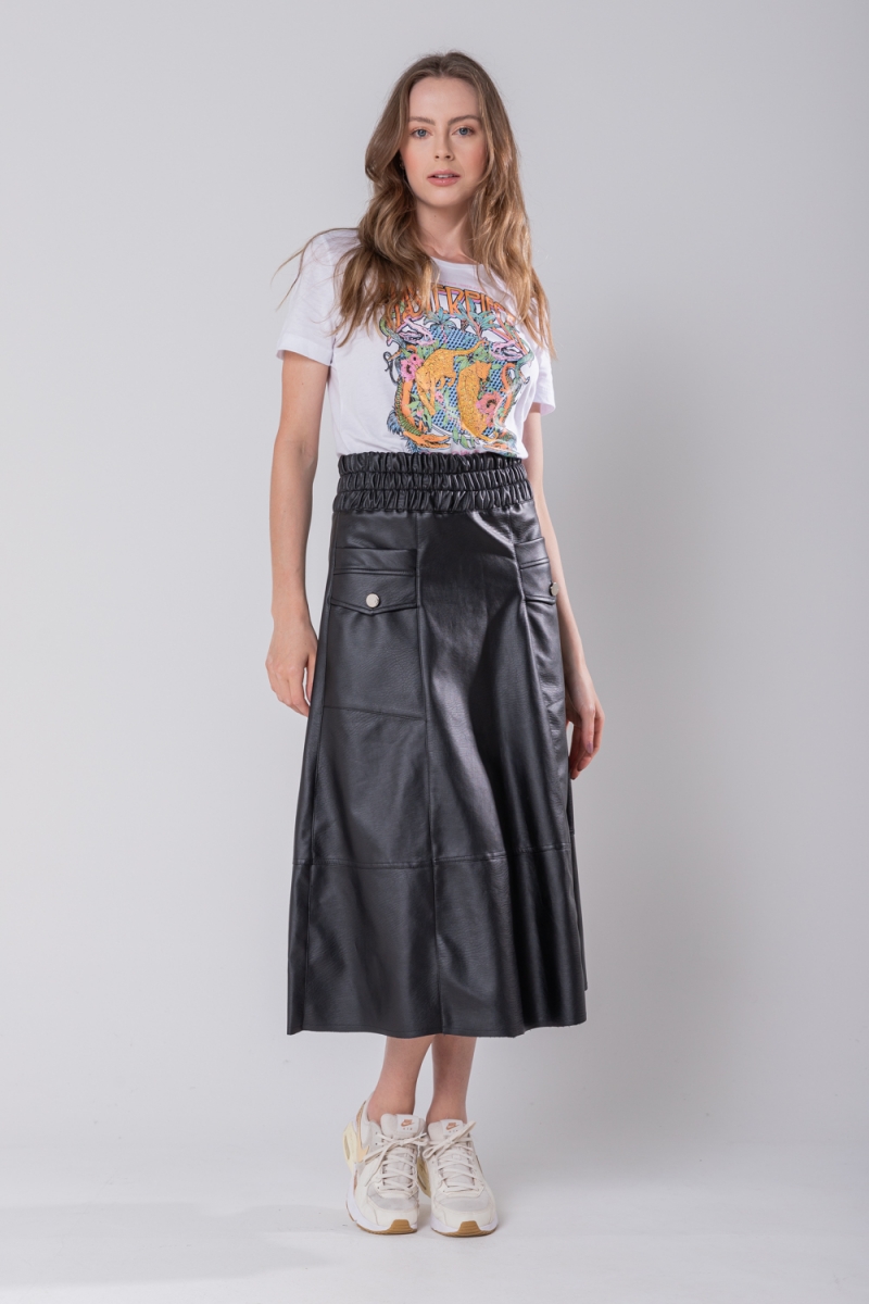 Hidrogênio - EVASE MIDI SKIRT WITH BLACK ELASTIC WAISTBAND - 19743