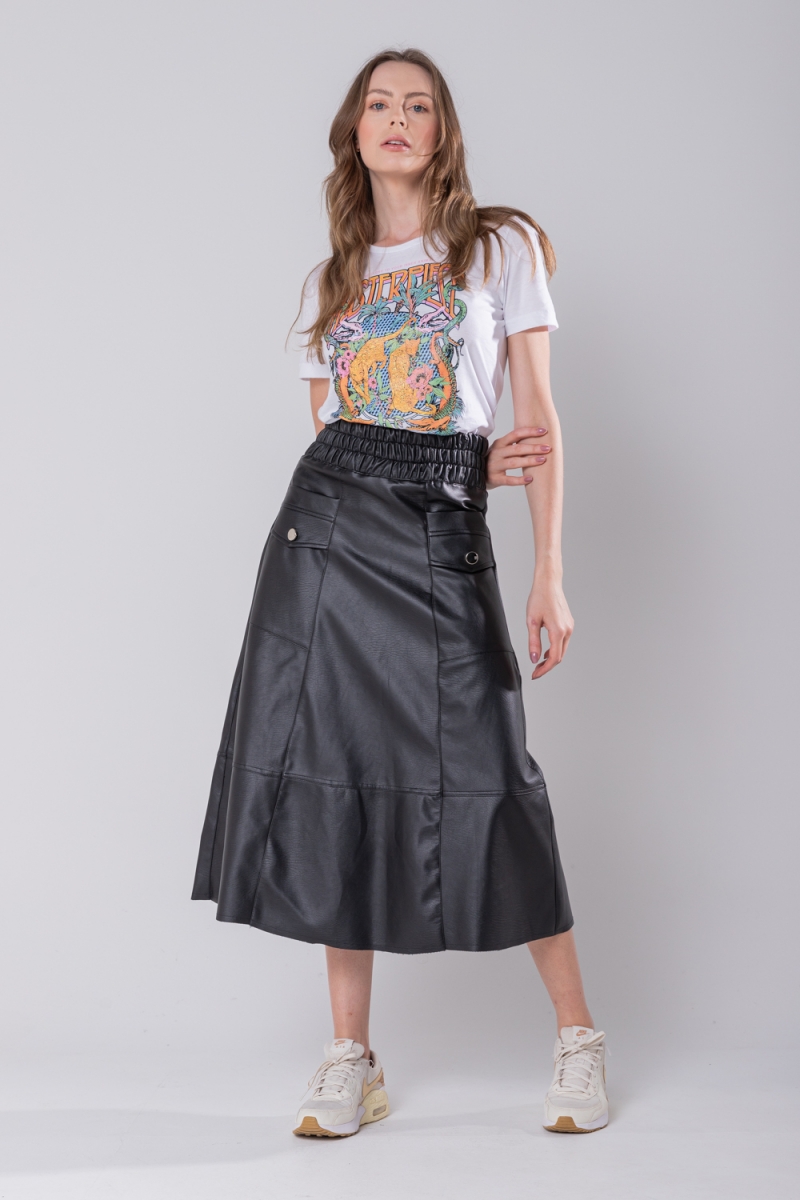 Hidrogênio - EVASE MIDI SKIRT WITH BLACK ELASTIC WAISTBAND - 19743