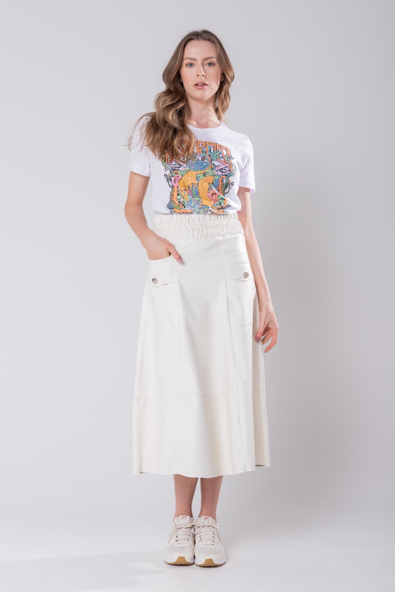 Hidrogênio - EVASE MIDI SKIRT WITH ELASTIC WAISTBAND OFF WHITE - 19743