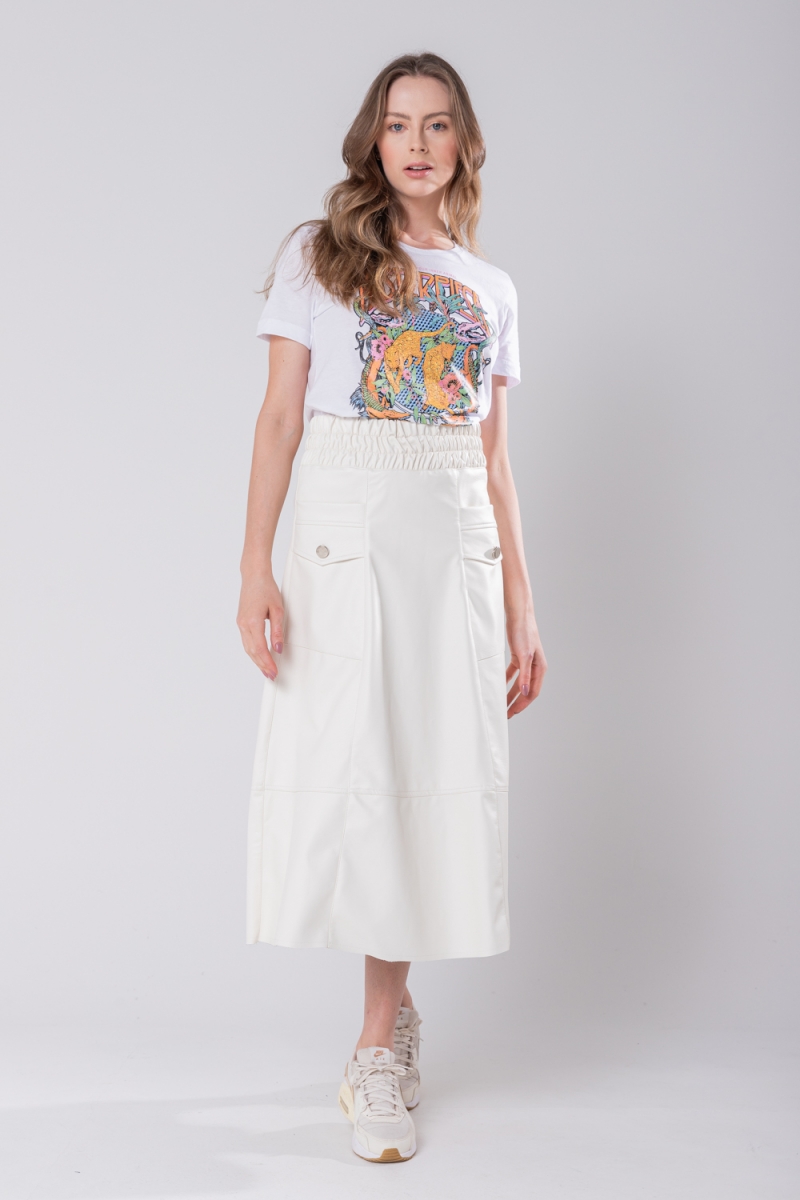 Hidrogênio - EVASE MIDI SKIRT WITH ELASTIC WAISTBAND OFF WHITE - 19743