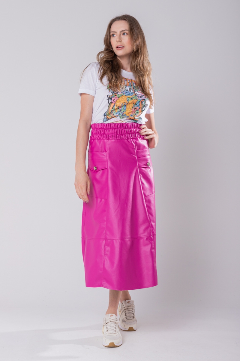 Hidrogênio - EVASE MIDI SKIRT WITH ELASTIC WAISTBAND PINK - 19743