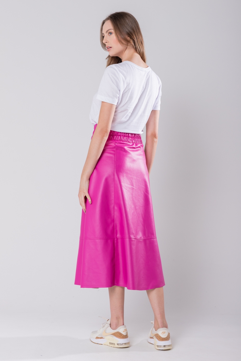 Hidrogênio - EVASE MIDI SKIRT WITH ELASTIC WAISTBAND PINK - 19743