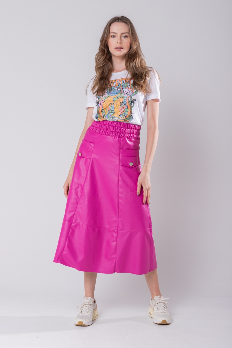 Hidrogênio - EVASE MIDI SKIRT WITH ELASTIC WAISTBAND PINK - 19743