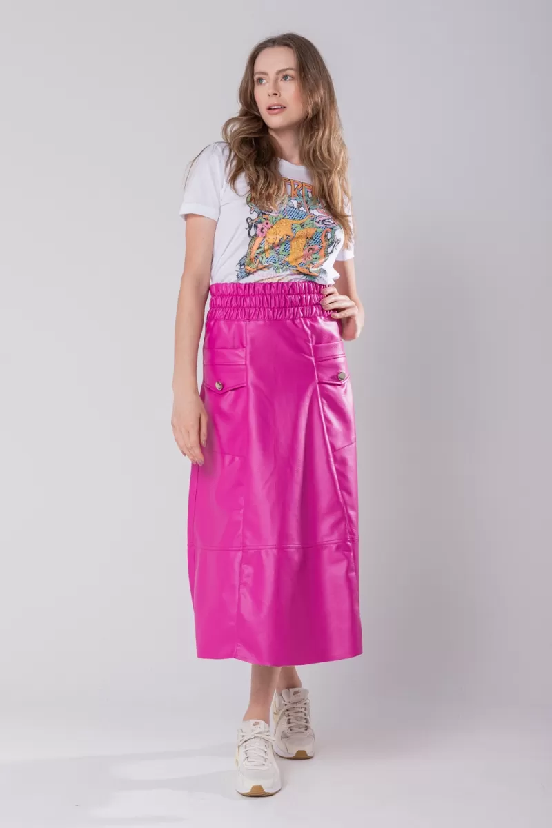 Hidrogênio - EVASE MIDI SKIRT WITH ELASTIC WAISTBAND PINK - 19743 Hidrogênio - EVASE MIDI SKIRT WITH ELASTIC WAISTBAND PINK - 19743