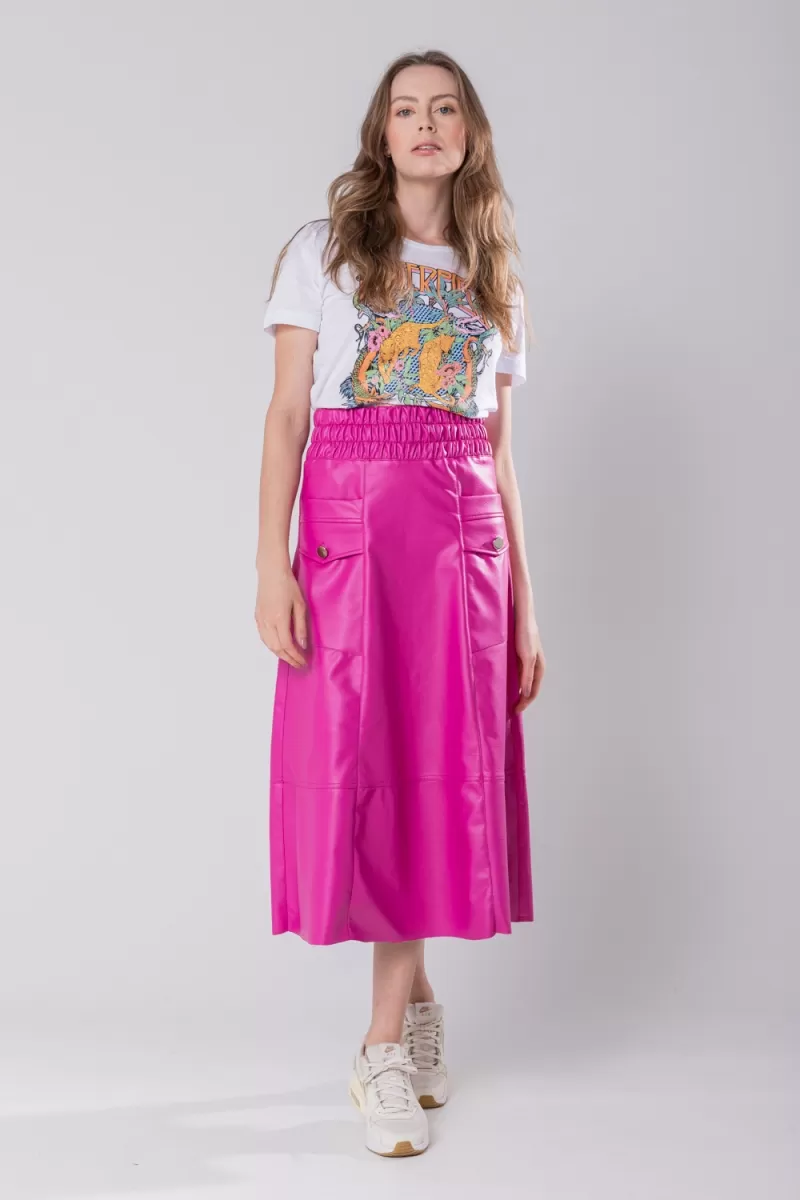 Hidrogênio - EVASE MIDI SKIRT WITH ELASTIC WAISTBAND PINK - 19743 Hidrogênio - EVASE MIDI SKIRT WITH ELASTIC WAISTBAND PINK - 19743