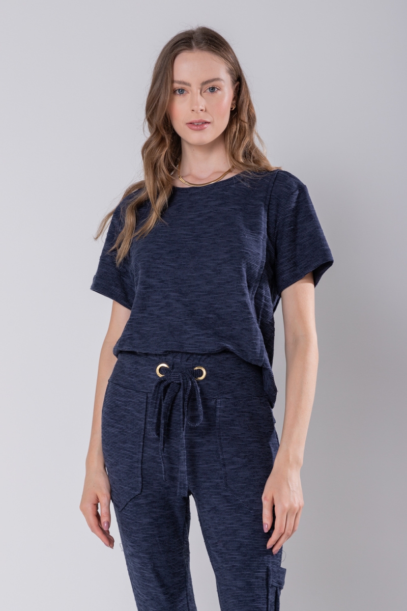 Hidrogênio - NAVY PLEASED AND SHORT SLEEVE BLOUSE - 19756