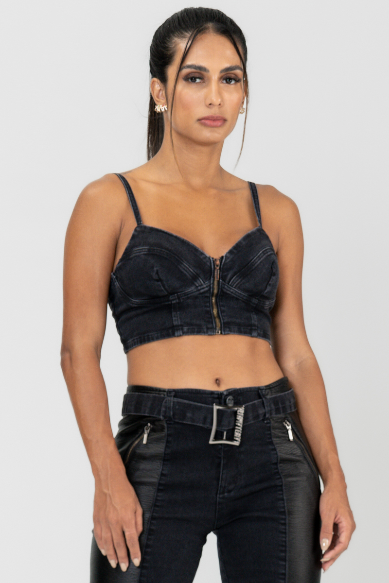 Labellamafia - Labellamafia Black Denim Jeans Top - 30138