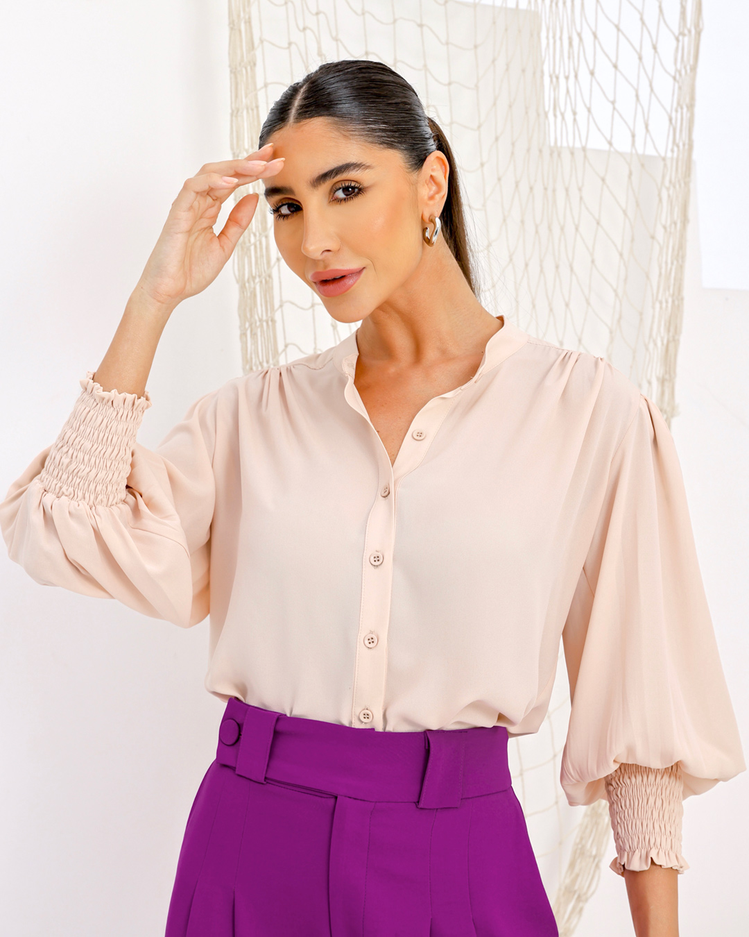 Dot Clothing - Dot Clothing Lastex Beige Cuff Shirt - 0972NBEGE