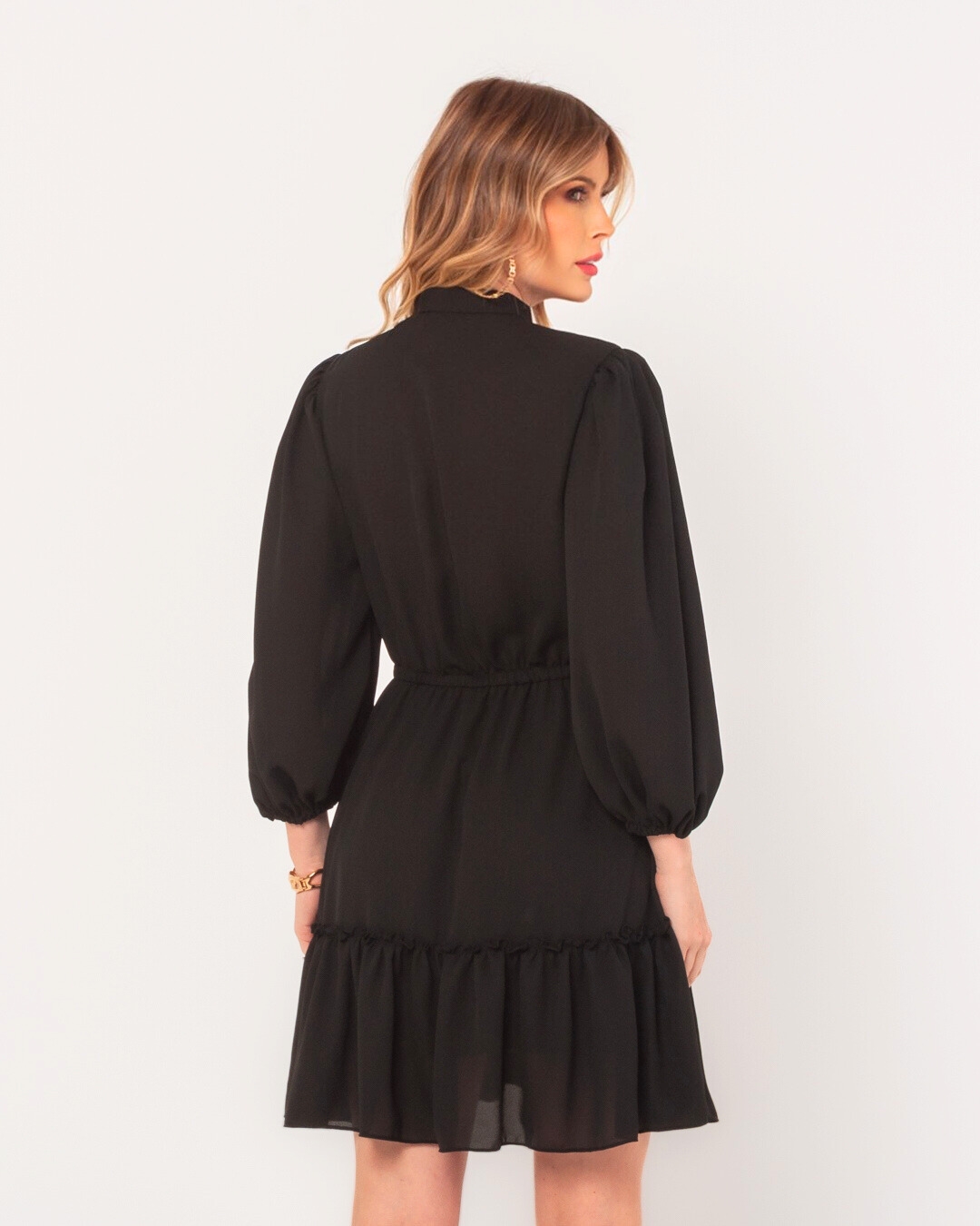 Miss Misses - Dress Miss Misses Crepe Puff Sleeve Frill Black - 54098001