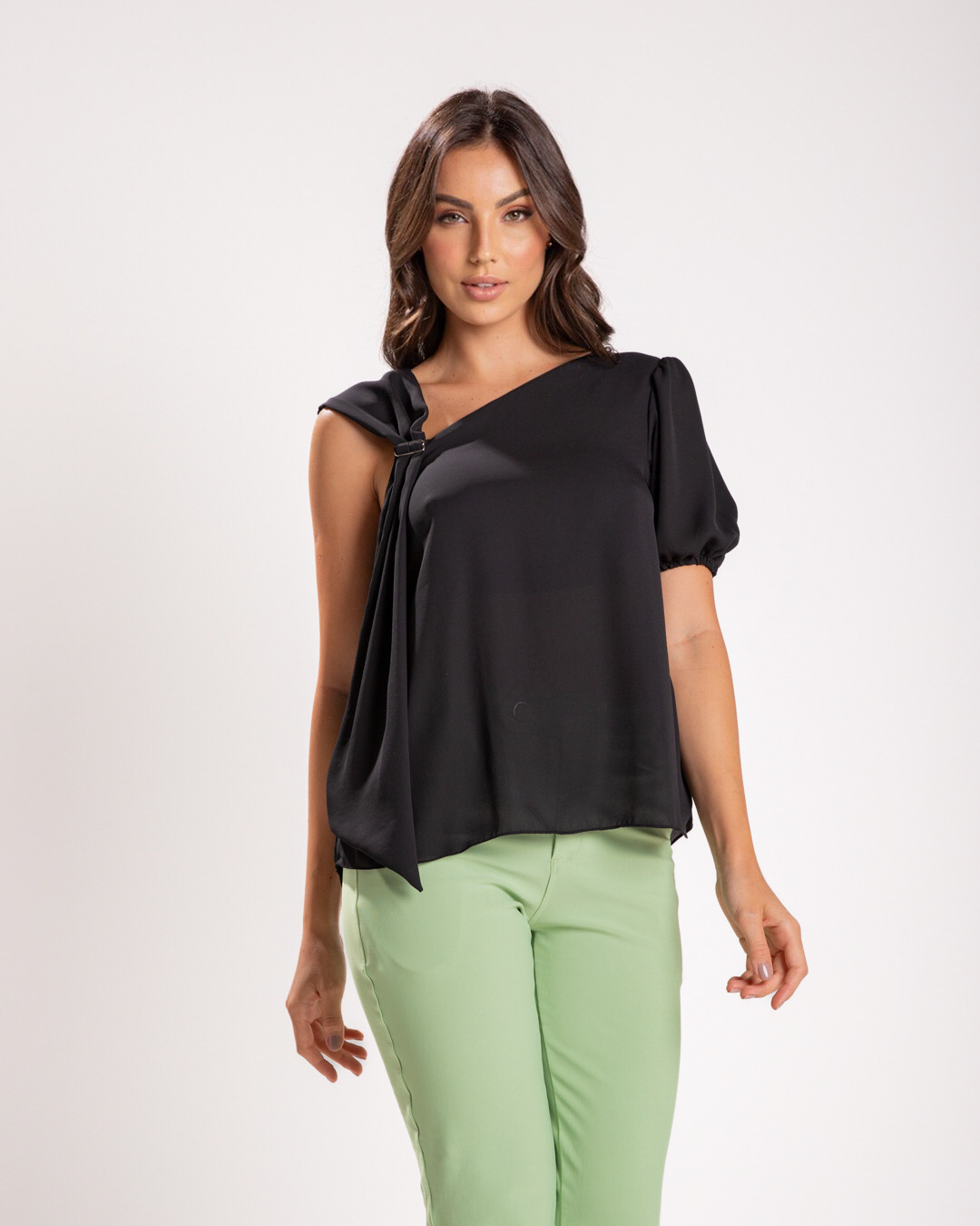 Miss Misses - Miss Misses Chiffon Metal Shirt in Black - 54108001