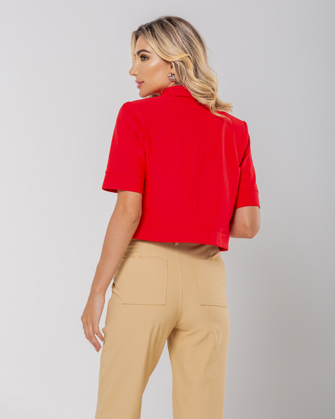 Miss Misses - Miss Misses Shirt With Grosgrain Button Pockets Red - 54107024