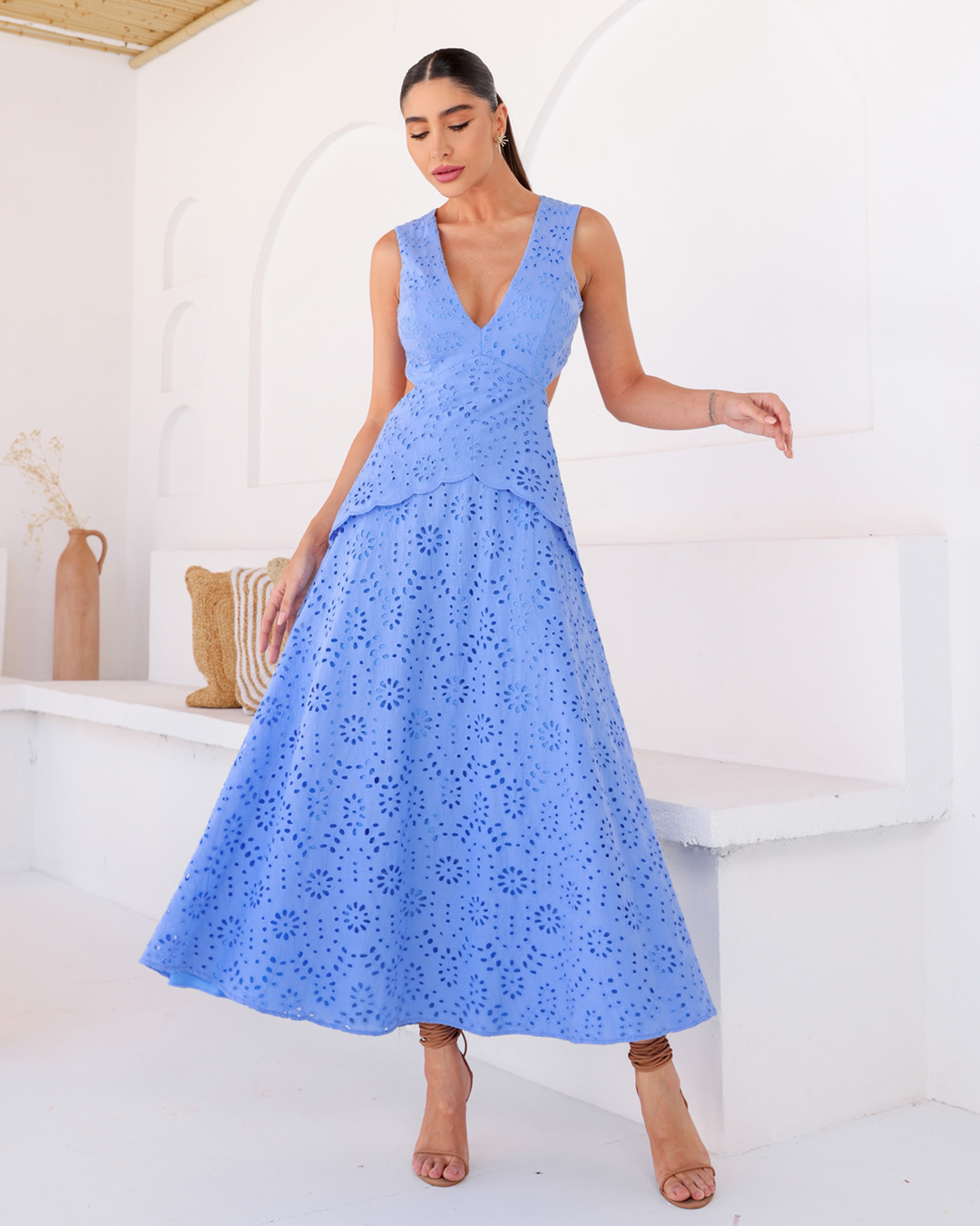 Dot Clothing - Vestido Dot Clothing Longuete Laise Azul - 2110AZULESC