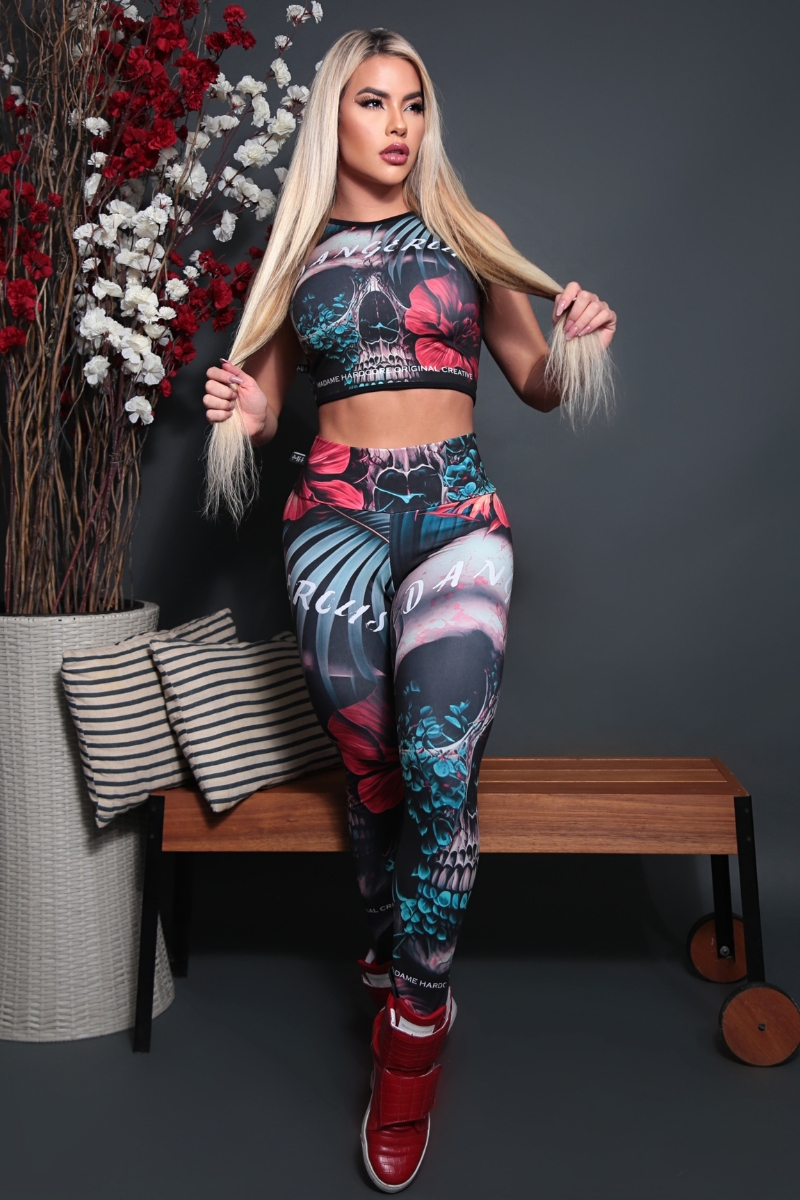 MADAME HARDCORE - LOJA VIRTUAL - LEGGING SUBLIMADA ROSE SKULL - MH - LG.MM003.M0049.C0033