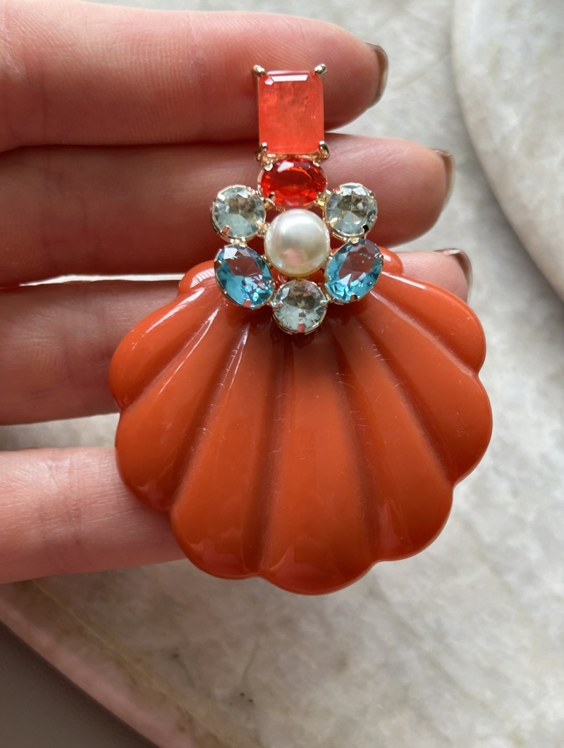 Mikabe - Orange Resin Shell Party Earring - MK1645