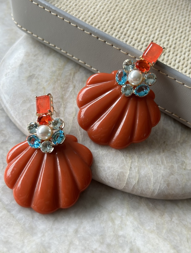 Mikabe - Orange Resin Shell Party Earring - MK1645