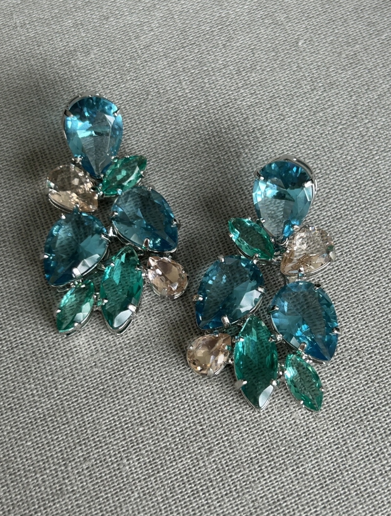 Mikabe - Blue and Green Rhodium White Party Earring - MK1648