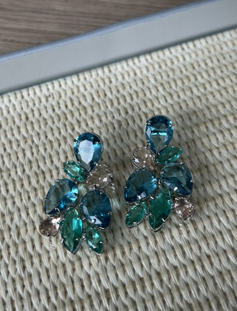 Mikabe - Blue and Green Rhodium White Party Earring - MK1648