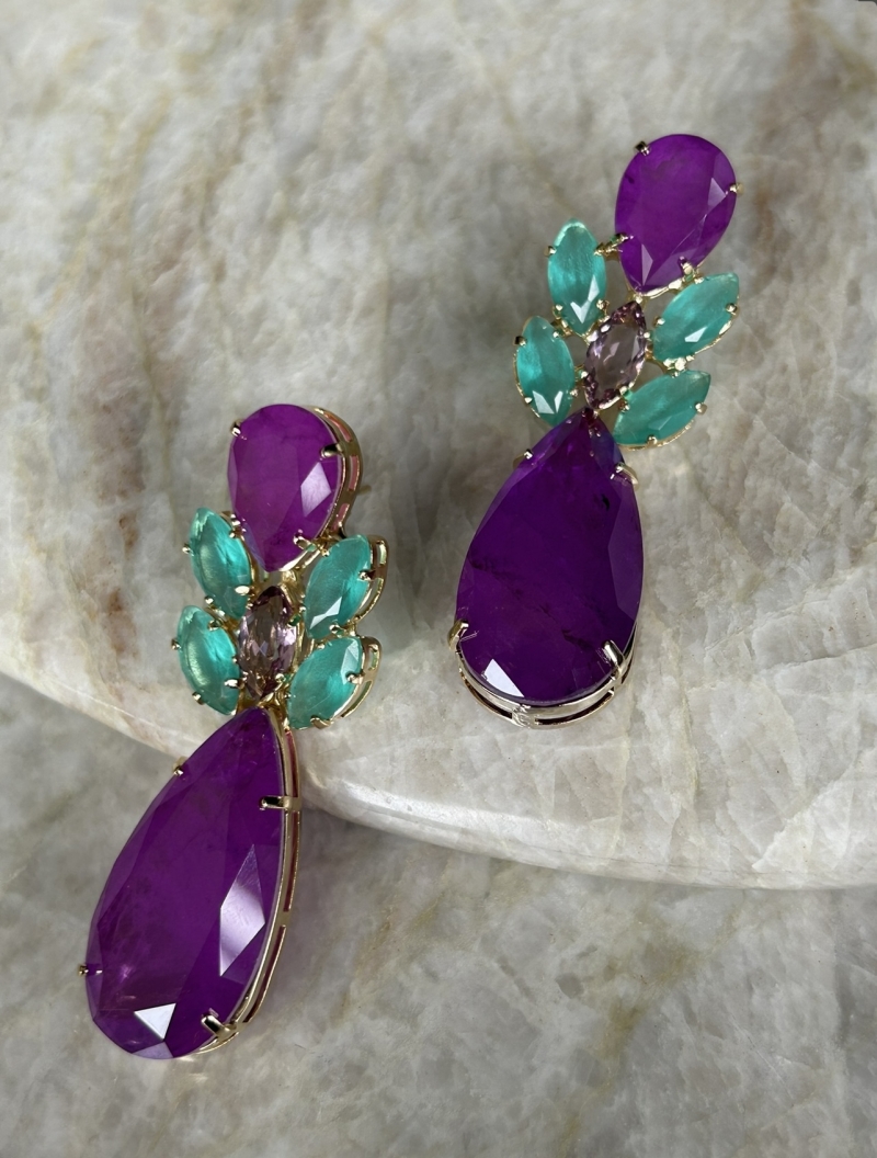 Mikabe - Purple and Green Party Earring - MK1650