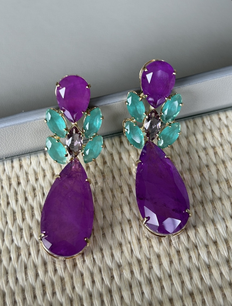 Mikabe - Purple and Green Party Earring - MK1650